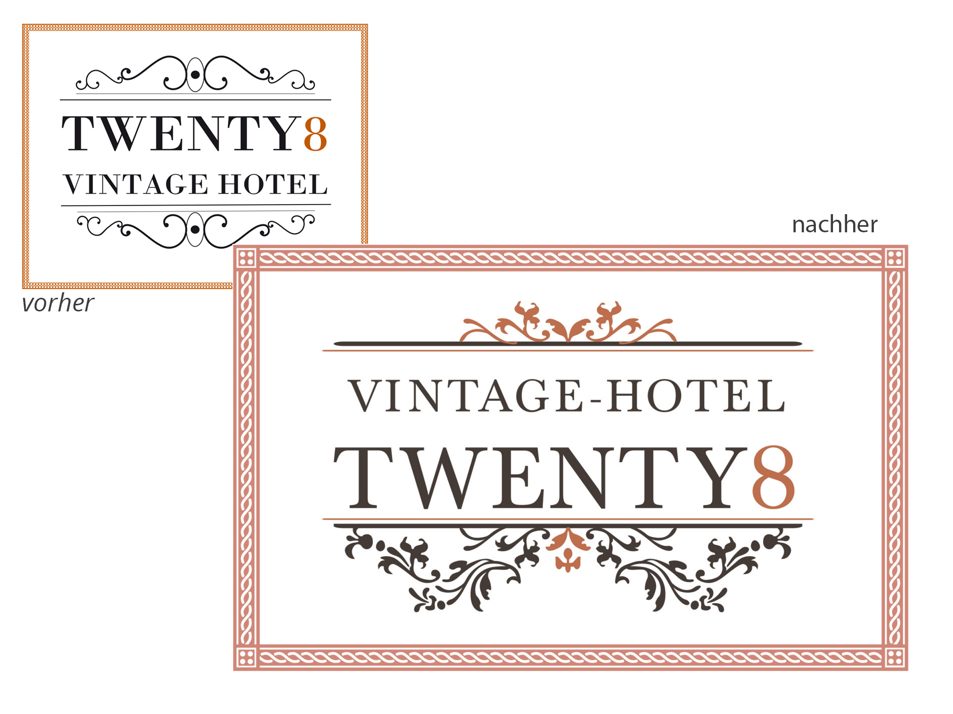 Vorher Nachher Logo vom Vintagehotel Twenty8