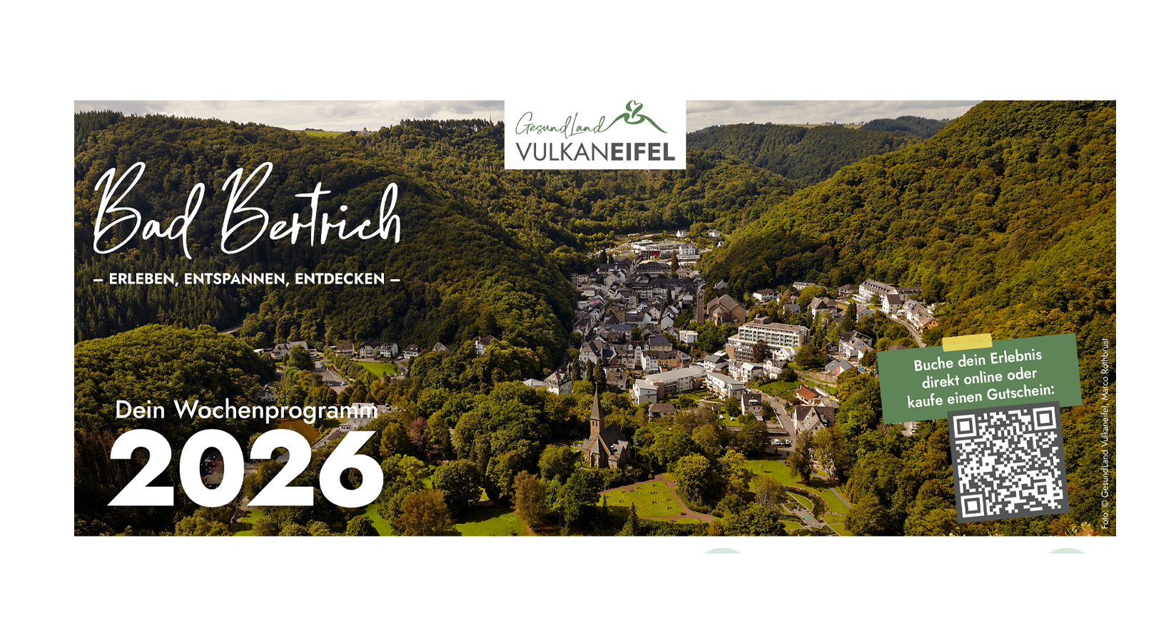 Ortsansicht BAd Bertrich im Tal Beschriftet Wochenprogramm 2026 mit QR Code zum buchen